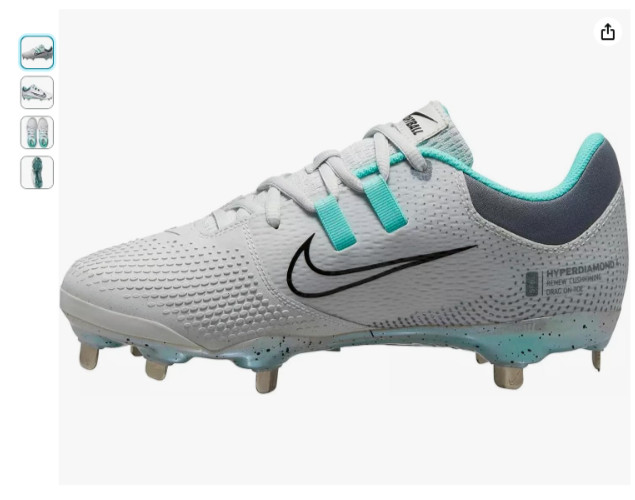 NIKE Renew Hyperdiamond 4 Pro Metal Fastpitch Softball Cleats 8.5 Turquoise thumbnail 8