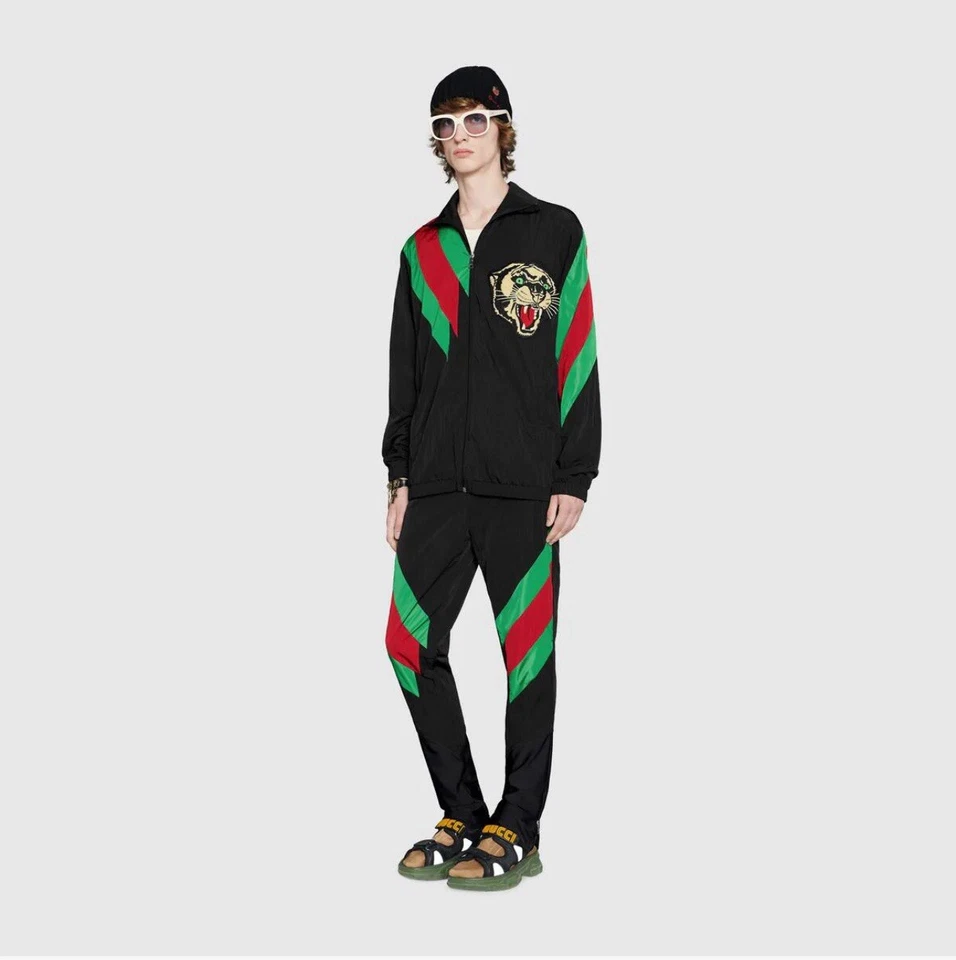 ПОДЛИННЫЙ GUCCI TIGER ВЕБ-ДИЗАЙН НЕЙЛОНА ЧЕРНЫЙ GRN КРАСНЫЙ ТРЕК КУРТКА GG SZ S 545556 - Изображение 2 из 4