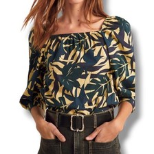 BA&SH Wally Leaf Print Square Neck Cotton Blo...