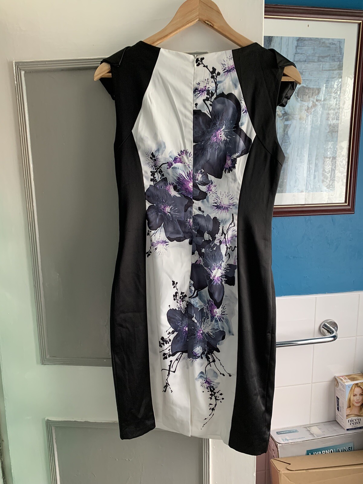 KAREN MILLEN BLACK & CREAM DRESS SIZE 12 SUIT A WEDDING GUEST GREAT