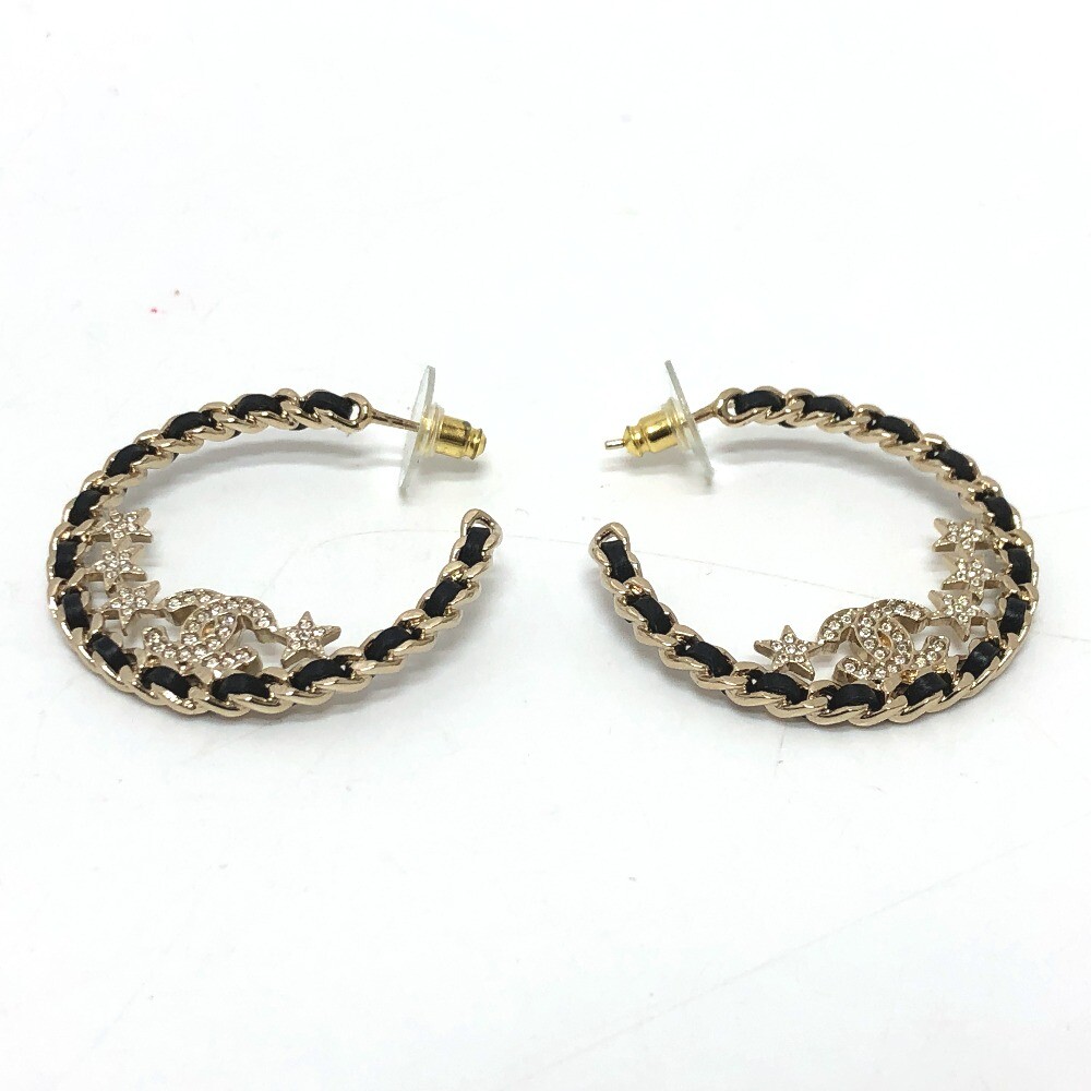 【CHANEL】Chanel Earrings (B23)★シャネル【ランク:A】 CHANEL B23C Star CC Mark Hoop Pierce Metal Gold | eBay