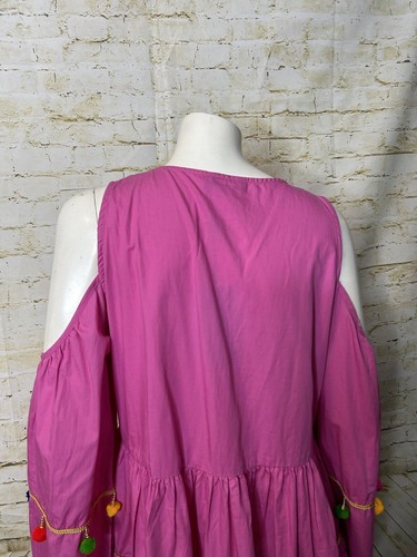 NWT Pretty Little Thing Pink Pom Pom Mirror Trim Shift Dress Size 10 Art to wear - Picture 12 of 15
