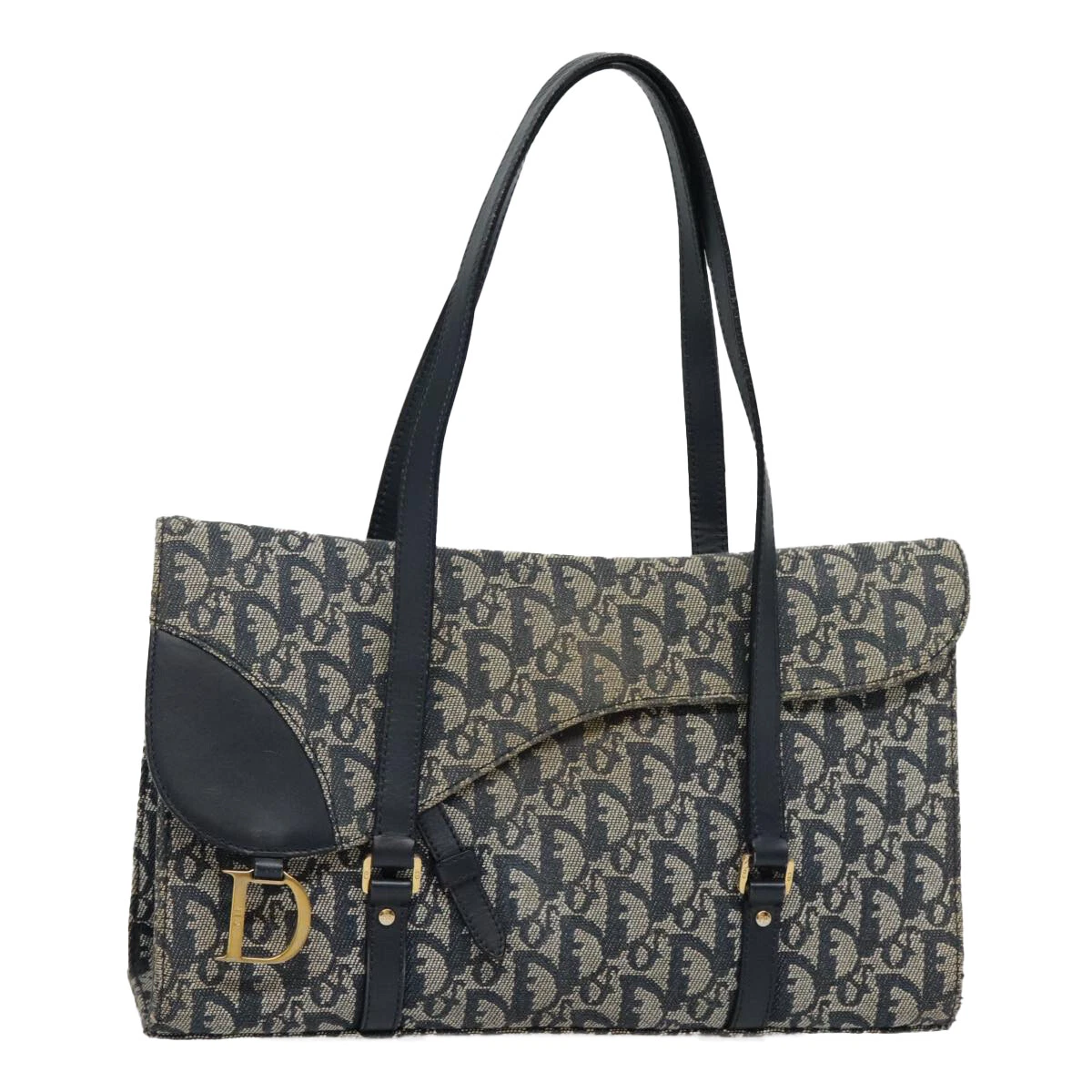 Sac bandoulière Christian Dior trotteur toile marine or authentique 93864