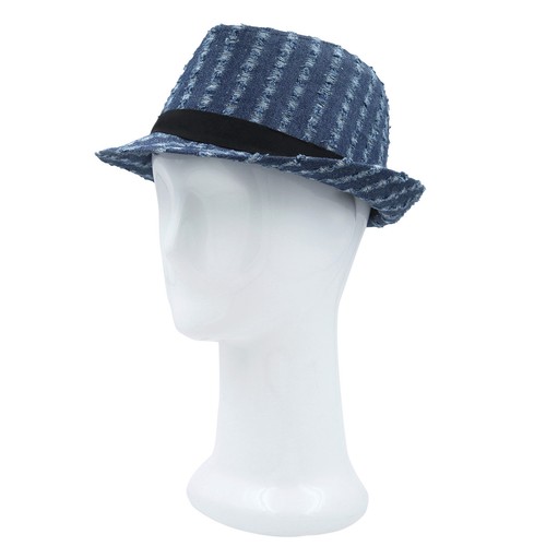 Premium Distressed Jeans Fabric Black Band Fedora Hat - Different Colors - Picture 3 of 9