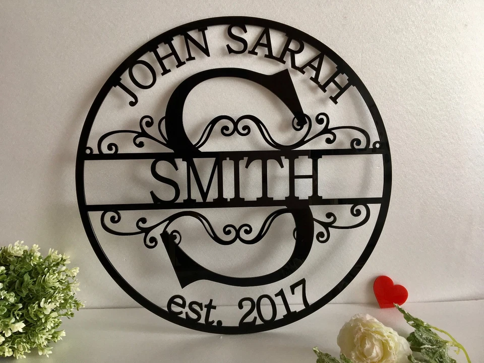 Personalized Family Last Name Est. Metal Sign Initial Split Letter Couple Names  - Image 3 of 4