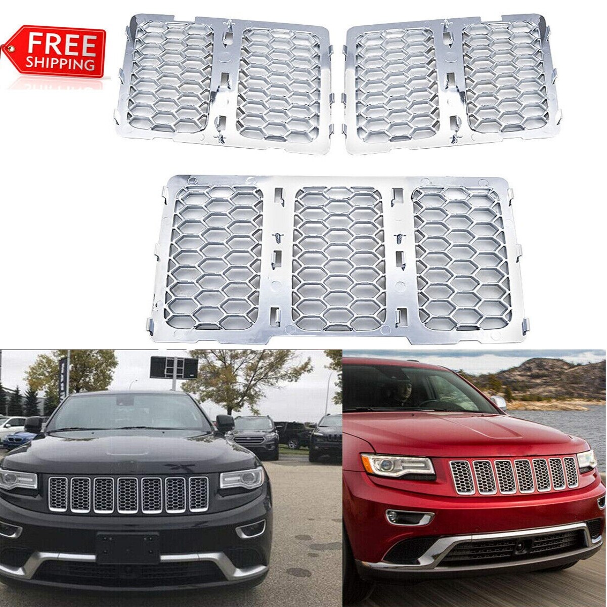 Chrome Front Grille Mesh Grill Insert Cover For Jeep Grand Cherokee 2014-2016