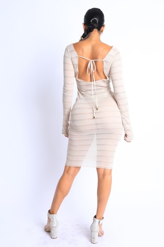 Damen offener Rücken Strick Midi Cover Up Kleid Schwimm Bikini Cover Up Kleid - Bild 3 von 45
