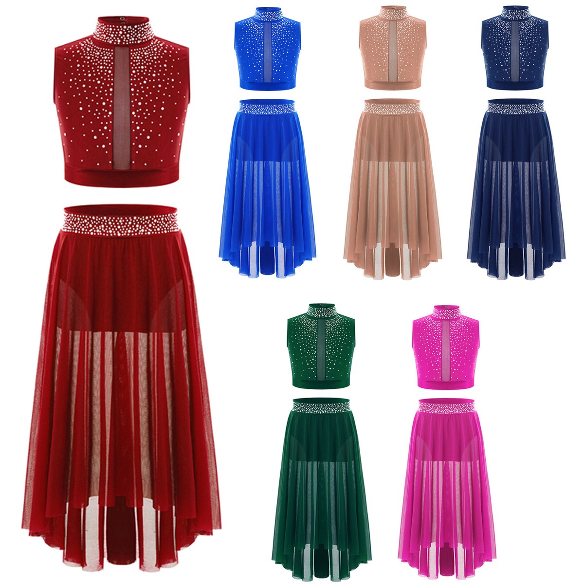 Kids Girls Set Shiny Dancewear Ballerina Outfits Ballet Ballroom
