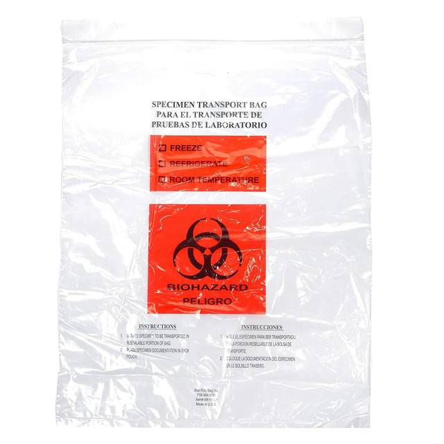 Biohazard Specimen Bags Ziploc 15x18" Pack of 50 Star Poly Free