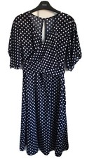 Ladies Navy/White Spotted Boohoo Short Sleeve Wrap Front Dress - Size 10