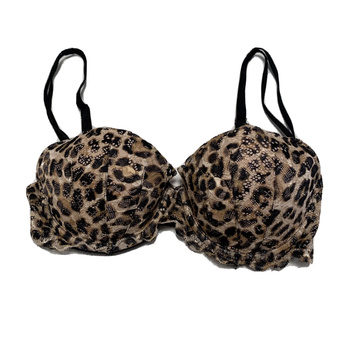 Victoria Secret Pink Push Up Lace Bra Leopard Print Size 32c Preowned