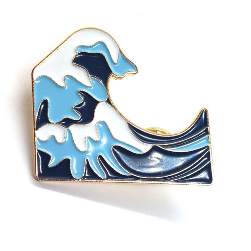 Blue Great Wave Ocean Surf Enamel Lapel Pin Abstract Coastal Nautical Beach - 第 1/3 張圖片