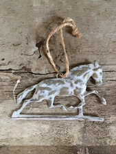 Primitive Vintage Style Farmhouse Horse Embossed Hanging Ornament Metal Sign Tin