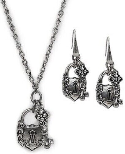 HSN Patricia Nash Silver-tone Lock-and-Key Necklace and Earrings Set