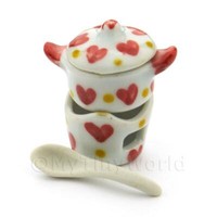 Puppenhaus Miniatur Herzmuster Keramik Fondue Set