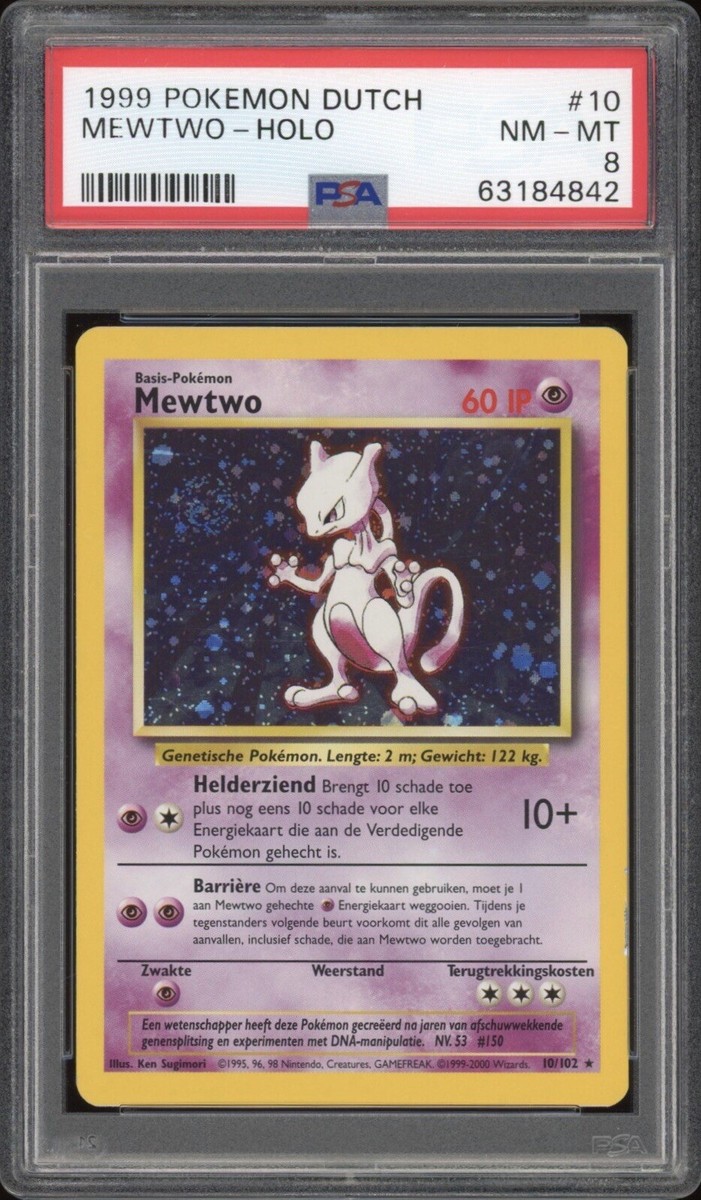 1999 Pokemon DUTCH Unlimited Base Set Mewtwo Holo 10/102 PSA 8 NM