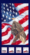 24" X 44" Panel American Flags Eagles USA Freedom Cotton Fabric Panel D302.75