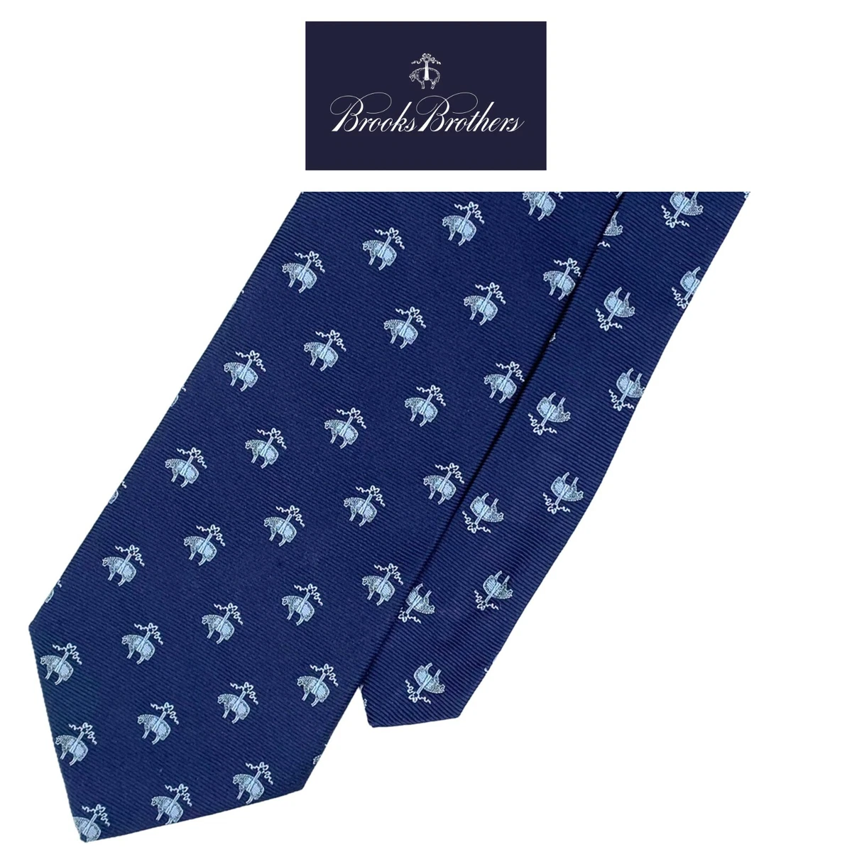 Brooks Brothers 346 Blue Tie - Lite Blue Fleece Sheep Logo 100% Silk Necktie  | eBay