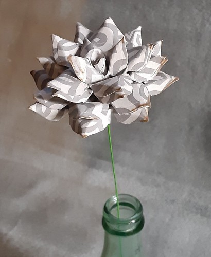 Handmade Paper Flower on stem (Gray Pattern No.3) for Wedding, St. Valentine's - Picture 18 of 18