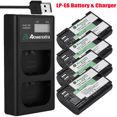 for Canon EOS 80D 6D 7D 70D 60D 5DS R Mark II III IV LP-E6 Battery / Charger
