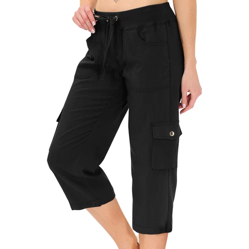 Womens Capris Pockets Loose Fit Pants Lightweight Ladies Baggy Cargo Pant Hiking - Afbeelding 3 van 42