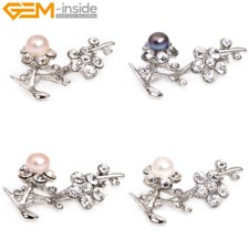 Plum Flower Freshwater Pearls Beads Rhinestone Crystal Jewelry Pins Brooch