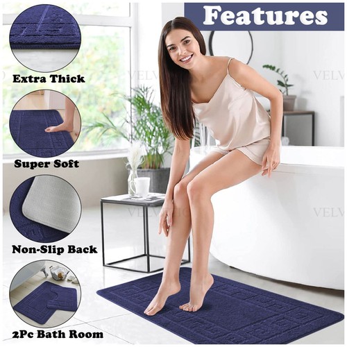 MEMORY LOOP BATH MAT SET PEDESTAL NON SLIP SUPER SOFT TOILET BATHROOM RUG 2PC - Picture 252 of 341