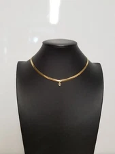 Treasure Gold Tone Herringbone CZ Crystal Pendant 16" Necklace