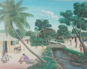 Signed 2002 Guy F. Joachim Haitian Countryside Landscape Art Painting Haiti