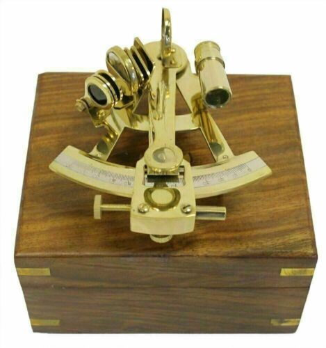 4" Antique Marine Nautical Brass Working Maritime Sextant With Wooden Box Decor - Picture 1 of 5