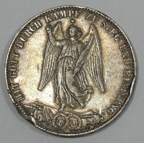 1871 GERMAN STATES Wurttemberg Franco-Prussian War Victory Thaler XF Rim Dings - Imagen 4 de 4