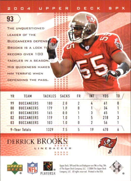 B3285- 2004 SPx #93 Derrick Brooks - NM-MT - Image 2 of 2