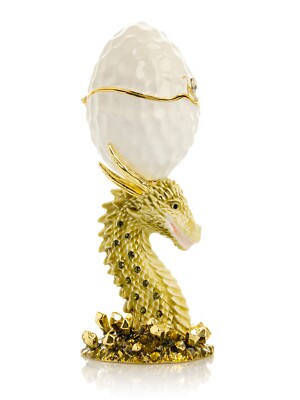 Keren Kopal Ei mit Drachen Schmuckkästchen verziert mit österreichischen Kris...