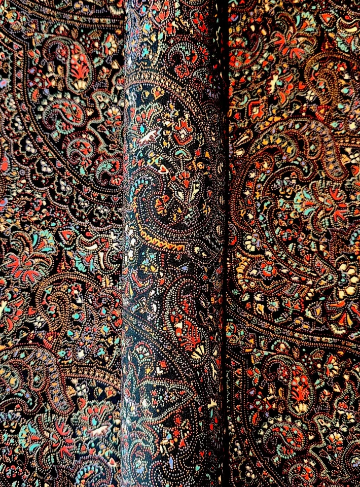 Tecido de poliéster vintage preto paisley floral 45”x 3Yd perfeito 4 roupas #8823 - Imagem 4 de 4