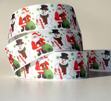 Christmas Red Green Santa Snowmen 1" grosgrain ribbon 4 yds. home decor crafts
