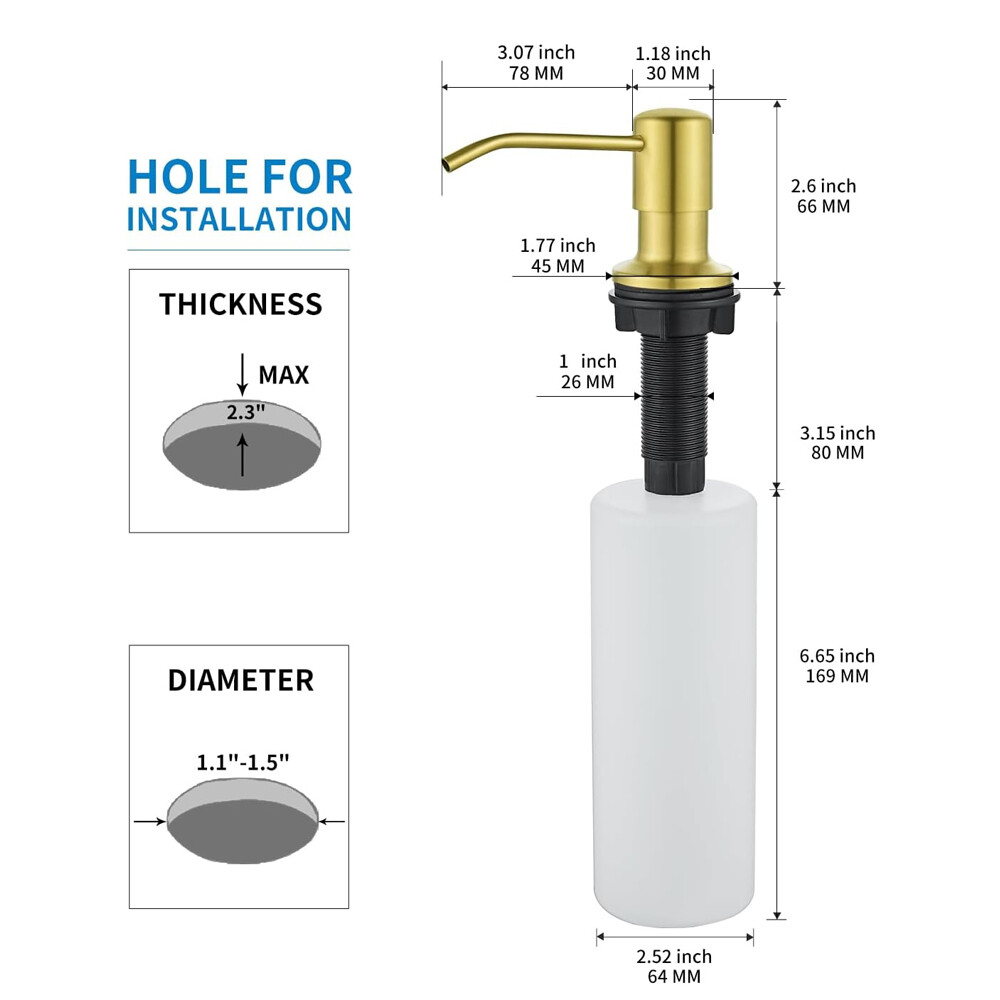 Soap Dispenser Gold for Kitchen Sink Countertop Pump with 17OZ Bottle