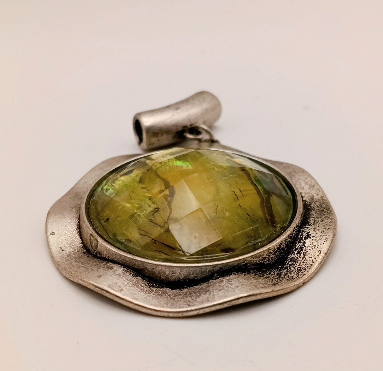 Large Abalone Shell Statement Pendant Faceted Gla… - image 6