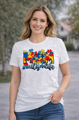 Autism Awareness Mom T Shirt Women White Puzzle Graphic Tee