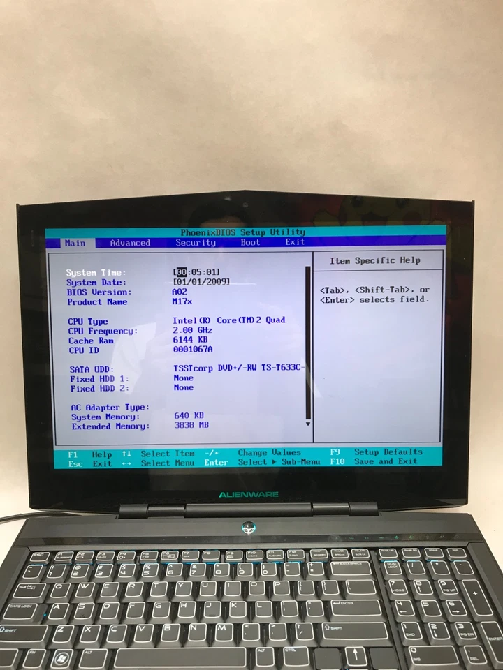 Dell Alienware M17x 17" Intel Core 2 Quad 3GB RAM NO HDD/OS Boots to BIOS!! - DW - Image 2 of 4