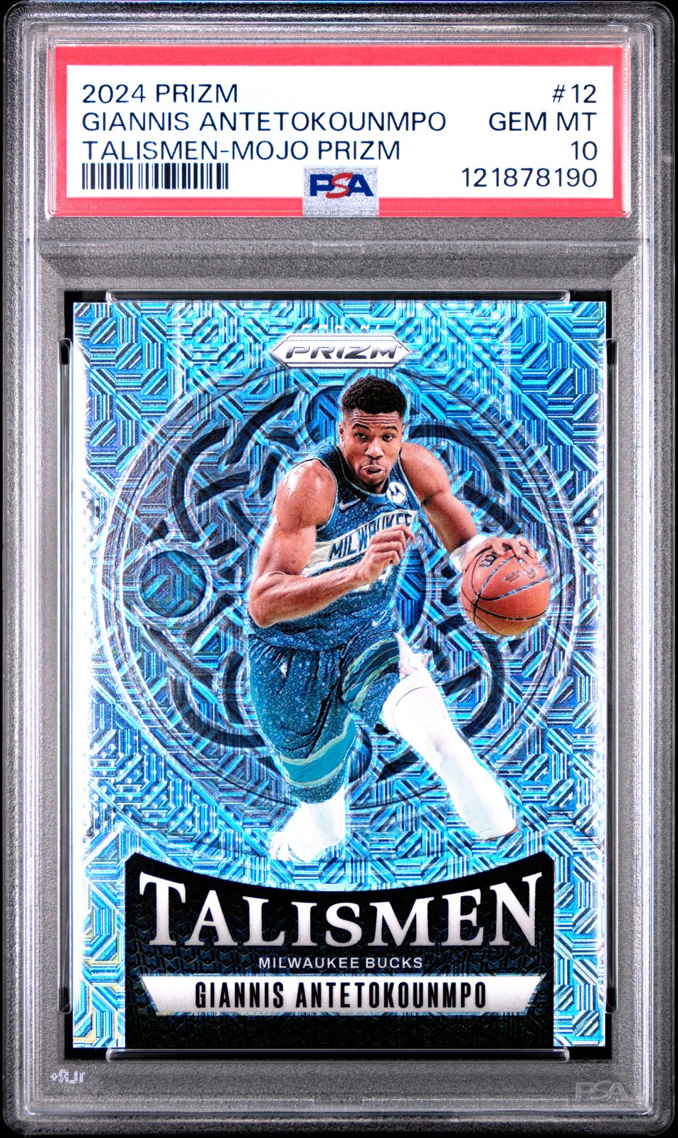 2024 PANINI PRIZM TALISMEN MOJO PRIZM #12 GIANNIS ANTETOKOUNMPO 21/25 PSA 10