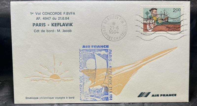 Concorde First Flight Postal Cover Paris - Keflavik 1984 With COA