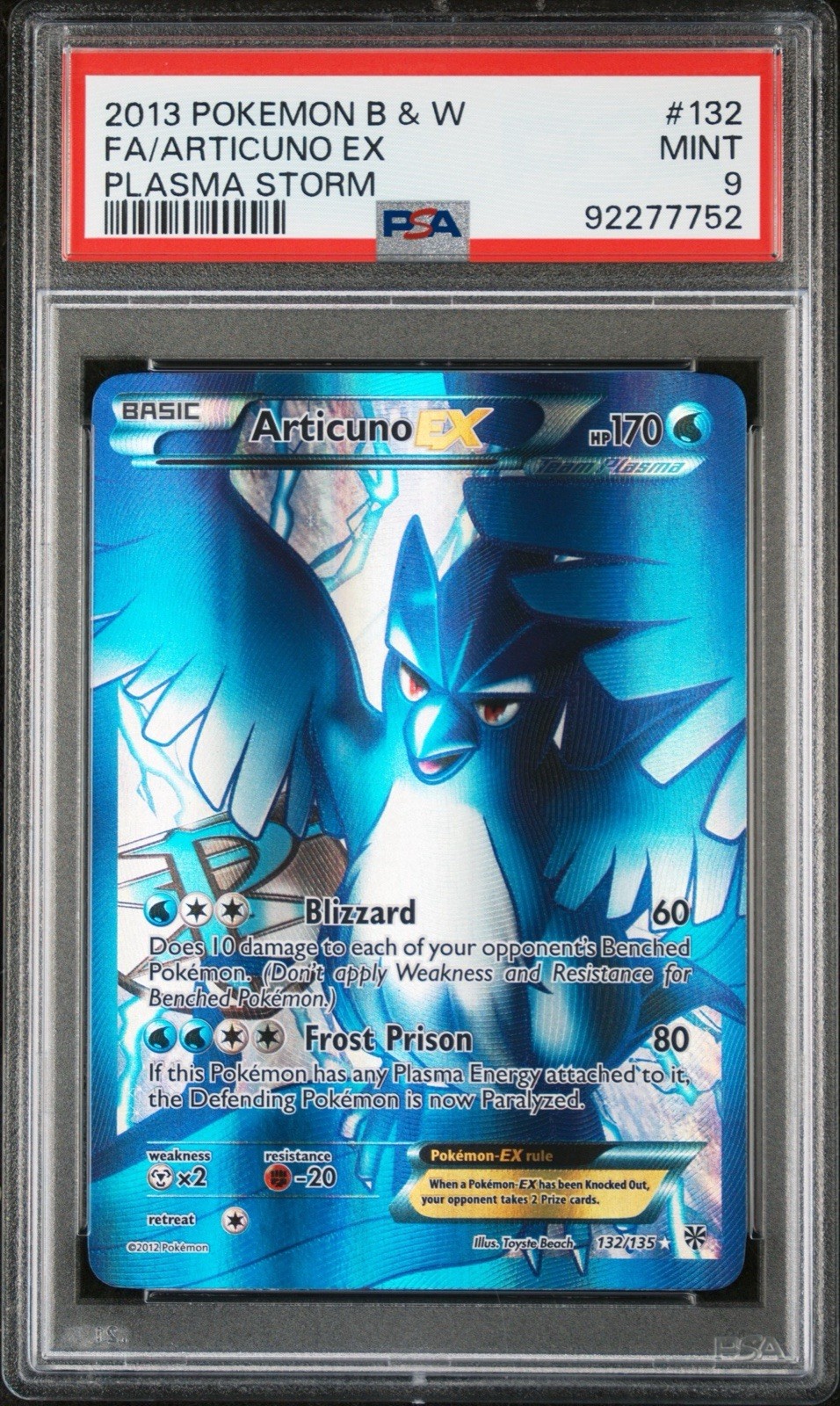 Articuno EX 132/135 Plasma Storm PSA 9 Holo Full Art POP 206