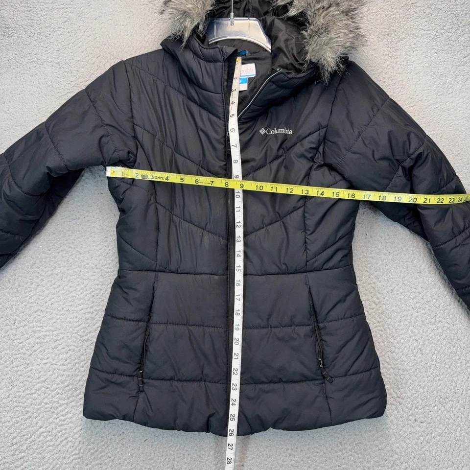 Columbia Puffer Jacket Girls XL 18/20 Black Hooded Faux Fur Trim Winter Coat - Image 2 of 4