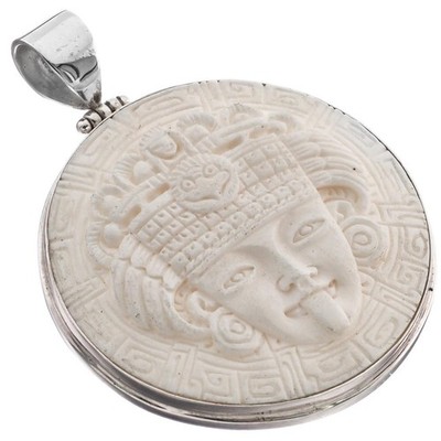 925 Silber Handwerk Azteken Indianer Totenmaske Bison Knochen Schnitzerei Anhänger, 2 1/16''