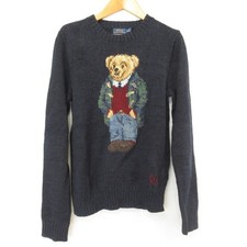 POLO RALPH LAUREN Duffle Polo Bear Cotton Knit Sweater, Size M, Navy Women USED