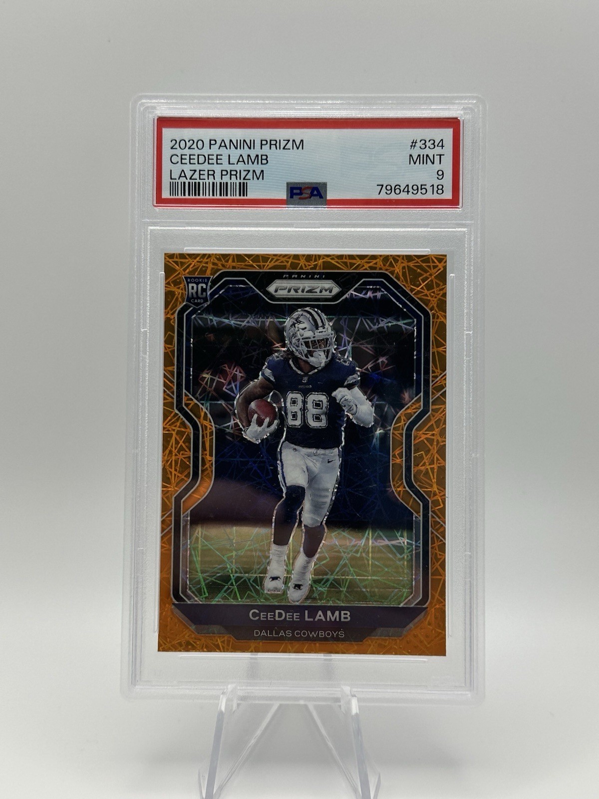 2020 Prizm - Ceedee Lamb Orange Lazer (RC) #334 PSA 9 MINT Dallas Cowboys