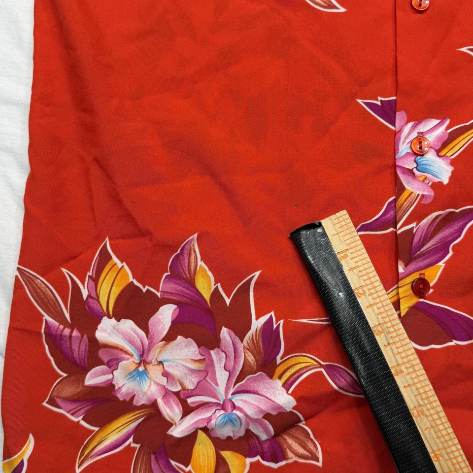 Vintage Hilo Hattie Shirt Mens Large Red Floral Hawaiian Aloha Made USA 90s - Image 2 of 4