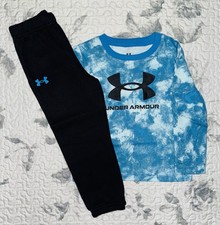 Toddler Boys Under Armour Blue Long Sleeve Shirt Black Jogger Set Sz/ 2T