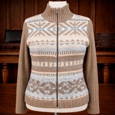 Lauren Ralph Lauren Wms Fair Isle Sweater XL Lambswool Cashmere Angora Full Zip