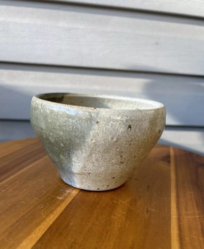 Vintage Sage Green Drip Speckled Art Pottery Pot Crock Bowl 5.5" Signed Iris